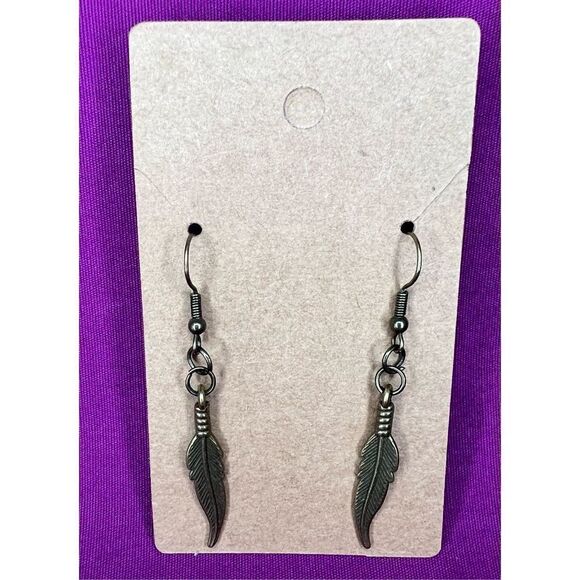 Handmade Bronze Dangly Feather Earrings - Picture 1 of 3